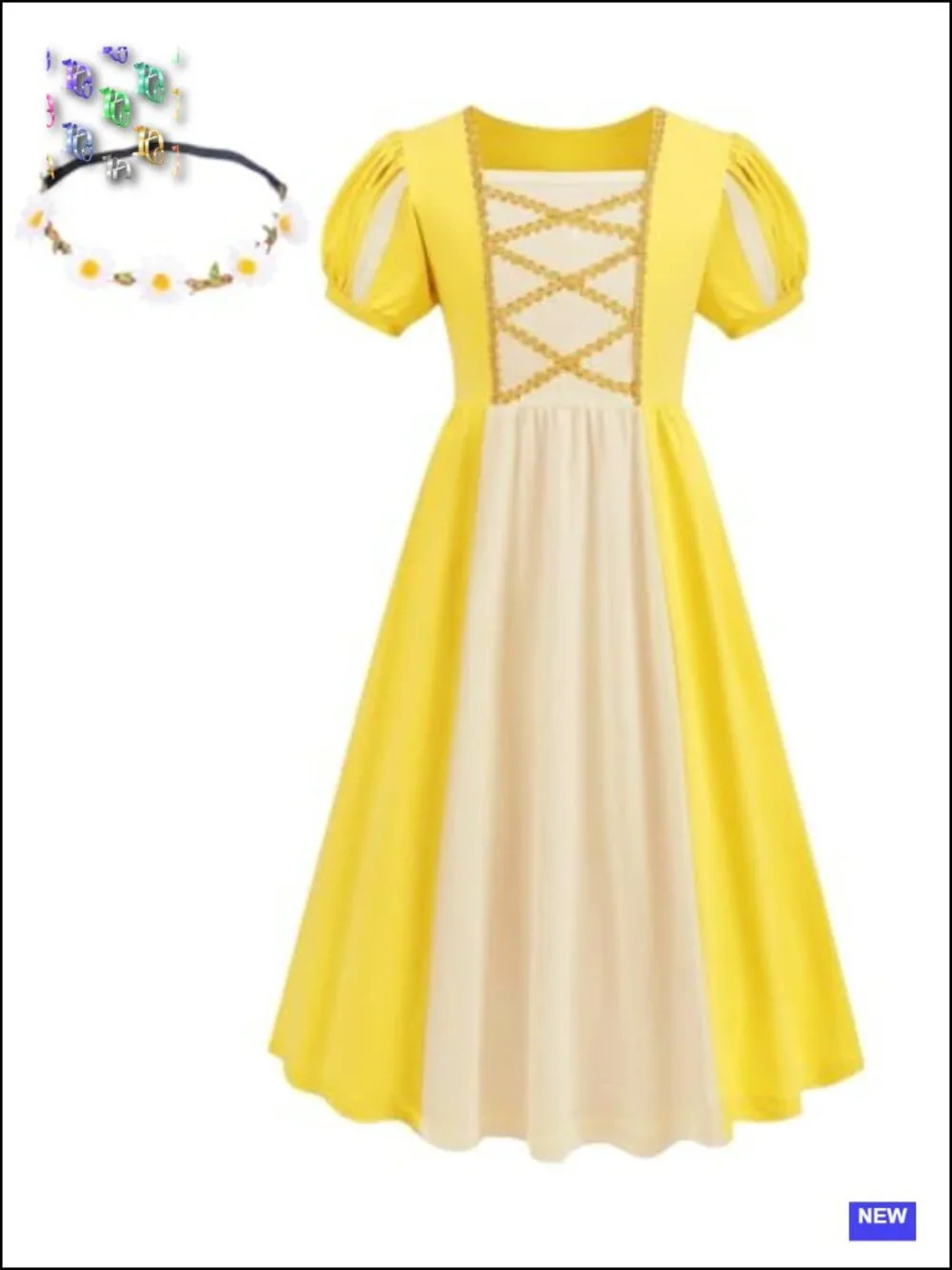 Renaissance Medieval Princess Dress Costume for Girls with Flower Garland